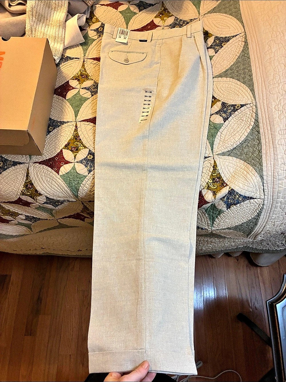 Dockers No Wrinkle Linen Pleat Pleated Dress Pants Beige Waist 34 Inseam 30 NWT